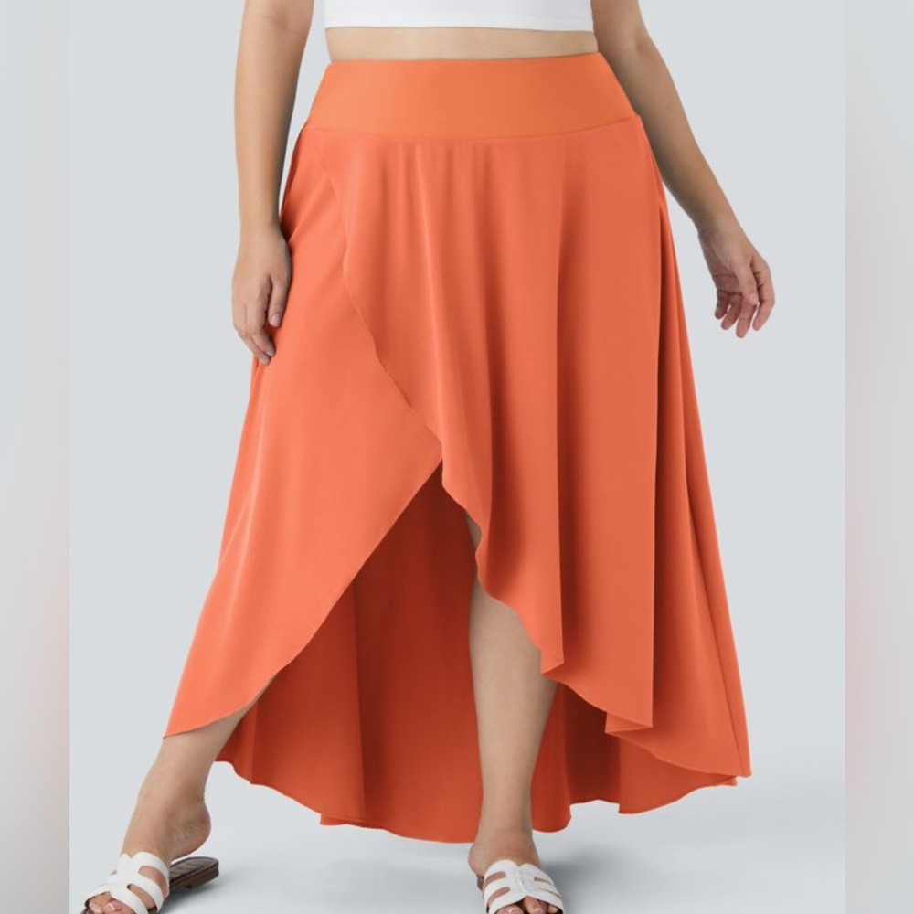 Halara High Waisted High Low Ruffle 2-in-1 Flowy Quick Dry Casual Maxi Skirt 1X